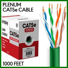 Cat5e Plenum Ethernet Cable 1000ft CMP Solid 24AWG UTP High Speed Bulk Green