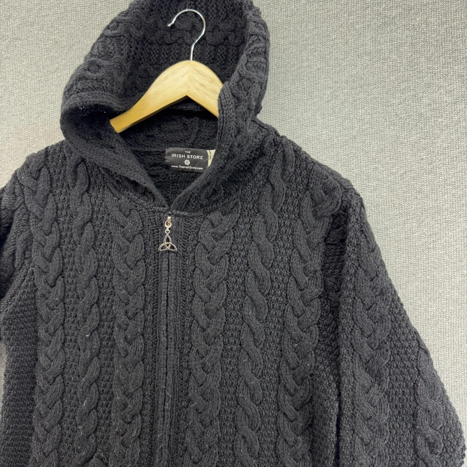 The Irish Store Sweater Womens Small Black Hooded 100% Merino Wool Knit Full Zip - Image 2 of 4