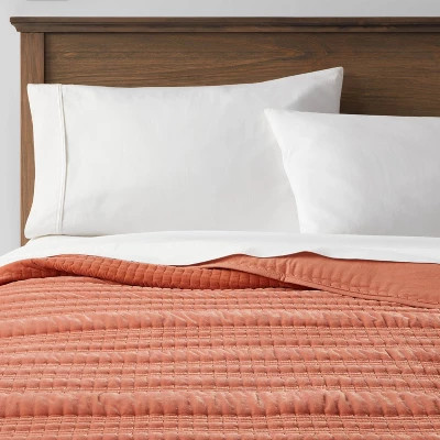 Threshold Velvet Quilt Solid Quilted Lightweight, Terracotta/Bronze, King - Picture 1 of 3