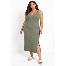 Old Navy Olive Green Crochet Knit Midi Dress XXL Boho Beach Cover Up Sleeveless