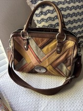Fossil Maddox Leather Chevron Patchwork Satch...