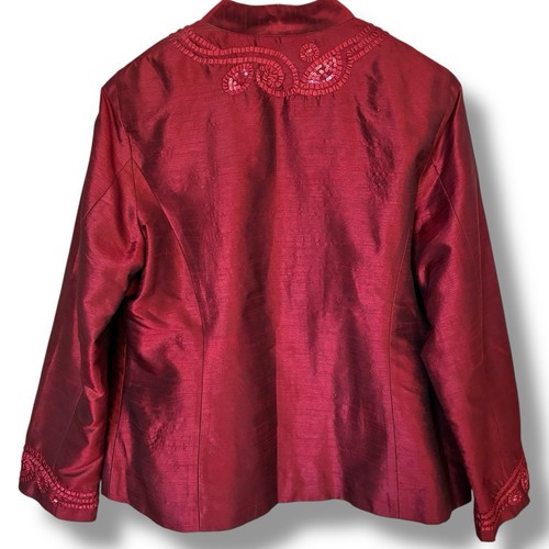 Chico's Jacket NWT Size 3 (XL) Twirling Applique Beaded Tiena Blouse Cardinal - Picture 3 of 6
