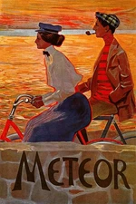 366856 Couple Riding Meteor Bicycle Bike Cycle Sport Vintage Art Poster