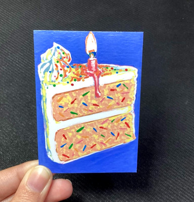 ACEO Print of Original Card Acrylic 3.5 x 2.5 ''Birthday Cake'' by low.flying.bird