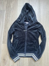 Y2K Juicy Couture Black Velour Zip Hoodie Track Jacket Women s M Luxury Vintage