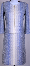 ST.JOHN Women's Knit Tweed Blue Cream Black Ombre Zip Jacket Dress Sz 6