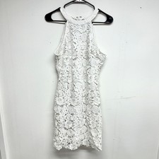Lulus Lace Dress Womens Medium White Halter Neck Floral Mini Sleeveless Cocktail