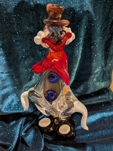 Vintage Hand Blown Art Glass Clown Figurine w/ Murano Label