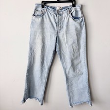 Free People Maggie Mid Rise Raw Hem Straight Leg Jeans Women 30 Light Wash