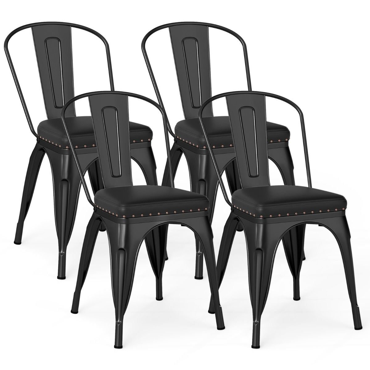 Chaise rembourrée dossier amovible lot de 4 chaises de salle à manger en métal gris