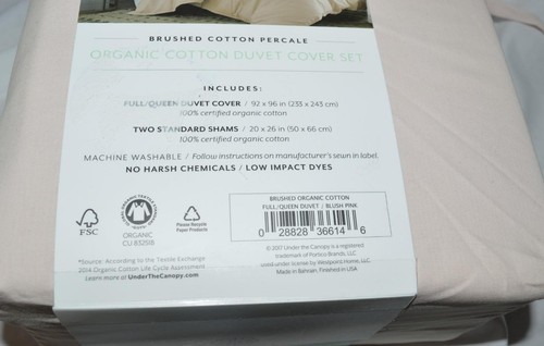 UNDER THE CANOPY Blush Pink Brushed 3P QUEEN DUVET COVER SET 100% ORGANIC COTTON - Picture 5 of 5