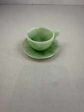 Akro Agate Green White Slag Childs Miniature Tea Set Cup And Saucer s 