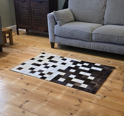 Handgeknüpfter Rindsleder Patchwork Teppich - 100% Echt Natur, Hair-On Leder Vorleger