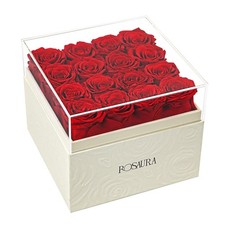 Square Preserved Roses Gift Box - Real Forever Flowers in Clear Acrylic Lid, ...