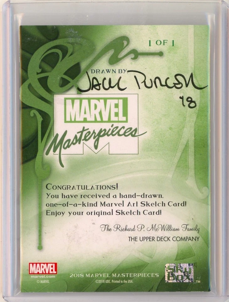 Tarjeta de boceto artístico 2018 Marvel Masterpieces Beast - autógrafo de Jack Purcell 1/1 Foto 2 de 2