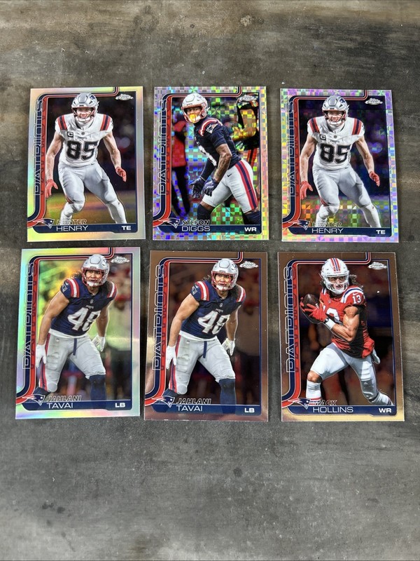 2025 Topps Chrome New England Patriots 6 Cart Lot Inserts Refractors Base Look!!