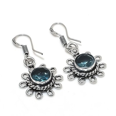 London Blautopas Edelstein handgefertigt 925 Sterlingsilber Schmuck Ohrring G...