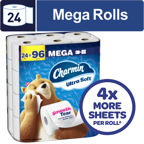 Charmin Ultra Soft Toilet Paper 24 Mega Rolls, 224 Sheets Per Roll Free Shipping - Picture 1 of 6