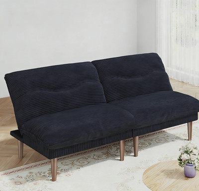 NEW 75'' Modern Corduroy Futon Sofa Bed, Convertible Loveseat Sleeper Couch Black