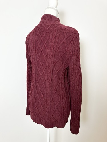 Lands' End Women's Full Zip Cardigan Sweater Size M Maroon Red Pockets High Neck - Picture 10 of 13