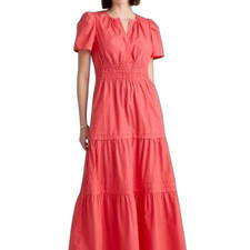 Quince Cotton Poplin Tiered Maxi Dress Coral Sz L New with Tags #9