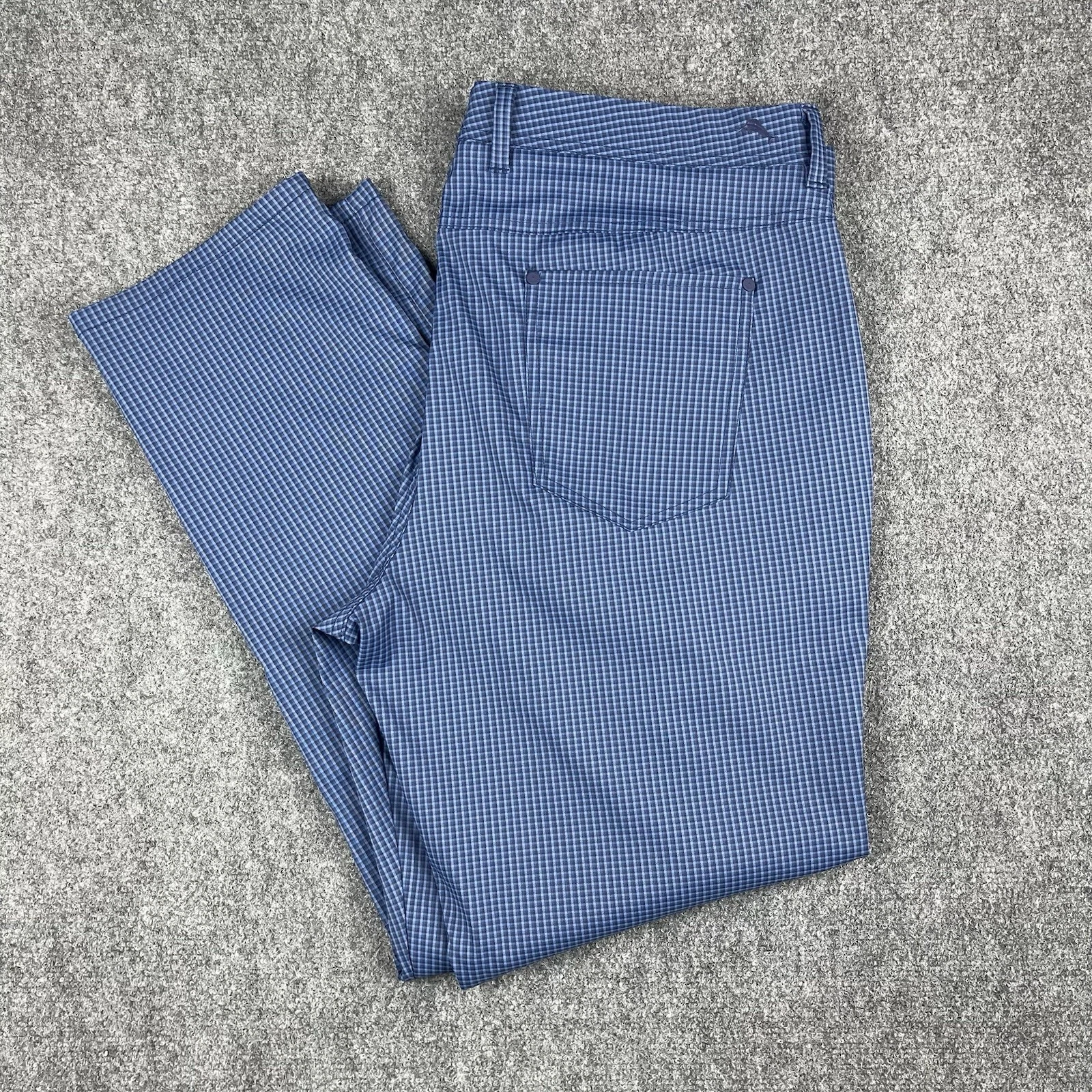 Tommy Bahama pants men's 40x32 slim straight blue plaid lightweight Dri-Fit Flex