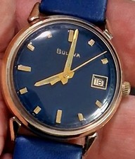 1960s Swiss Bulova Date King Blue Dail Mechanical Wind Watch (Runs Great)