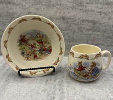 VTG Royal Doulton Bunnykins Bowl Mug Seesaw, Crab, Fishing Boat, Bone China