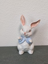 VTG 1973 Bunny Rabbit Figurine Blue Sweater Ceramic Hand Painted Anthropomorphic