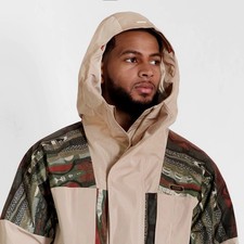 448 COOGI AUSTRALIA Men's Beige Multi-Color Patchwork Hooded Jacket Size S