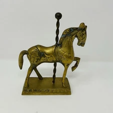 Solid Brass Carousel Horse Twist Pole Figurine Vintage Made In Korea Patina 5X4"