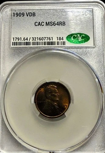 1909 VDB Lincoln Cent - CAC MS 64 RB