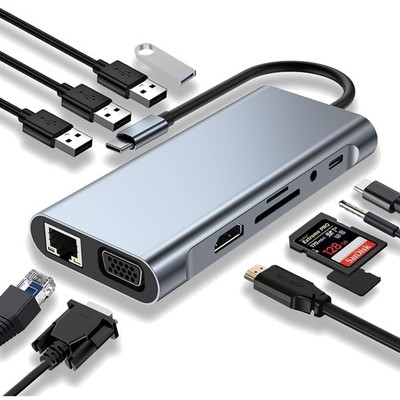 USB C Hub, Docking Station, 11-in-1 USB C Adapter, 4K HDMI, Ethernet, SD TF