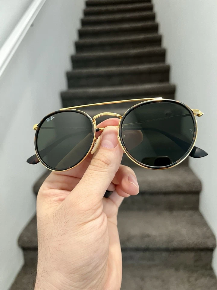 NUEVO Gafas de sol Ray-Ban redondas de doble puente - Lente dorada G-15 RB3647N 51 mm Foto 3 de 4