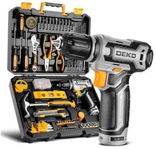 Power Drill Tool Set Kit: Cordless Drill Tool Box with 12V Battery Grey