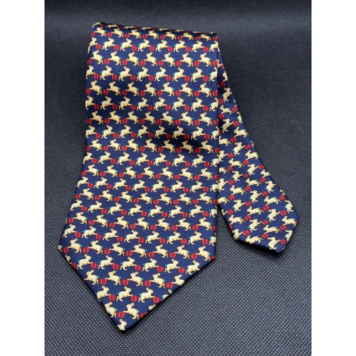 Lake Como Casa Del Foulard Luxury Rabbit Print Silk Tie Made in Italy 57" x 4" - Picture 2 of 4