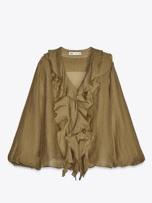 (NWT) ZARA ZW Collection Ruffled Shirt, Mustard, Small