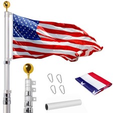 14 Gauge 20FT Telescoping Flag Pole Kit, Heavy Duty In Ground Telescopic Flag...