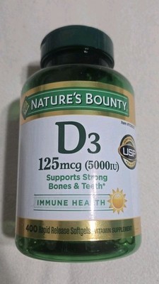 Nature's Bounty Vitamin D3 125 mcg (5,000 IU) 400 Softgels USP Verified