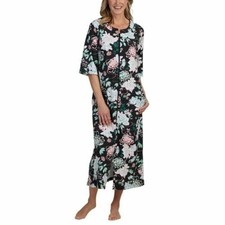 Miss Elaine Printed 3/4-Sleeve Zip Robe Nightgown Small S