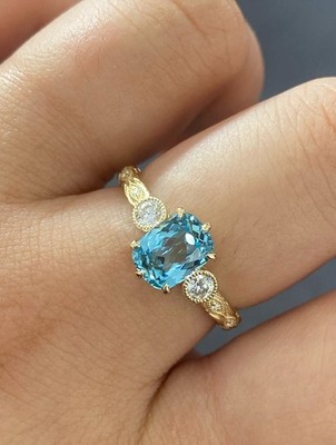 4.80 Ct Cushion Cut Natural Aquamarine Diamond Wedding Ring Solid 14K YellowGold