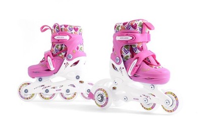 2in1 Inliner / Rollschuhe Kinder Verstellbar Inlineskates Triskates SMJ Rosa