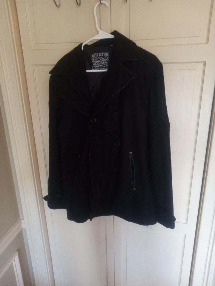 Chaqueta premium negra Affliction * mediana * lana poliéster Foto 2 de 4