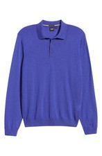 HUGO BOSS Regular Fit Dark Purple WOOL LANCIONE Polo SWEATER, X-LARGE