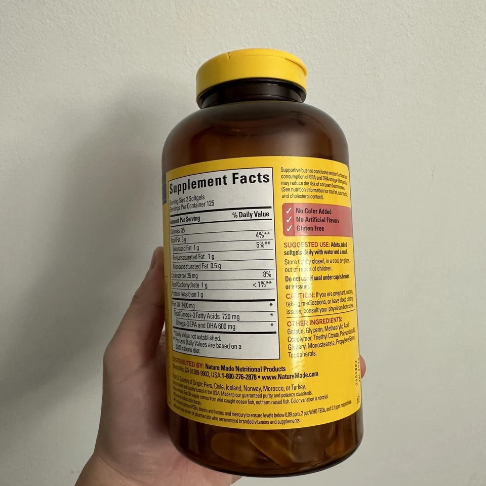 ACEITE DE PESCADO HECHO EN LA NATURALEZA 1200 mg (360 mg OMEGA-3 EPA DHA) 250 unidades cápsulas blandas líquidas Foto 2 de 2
