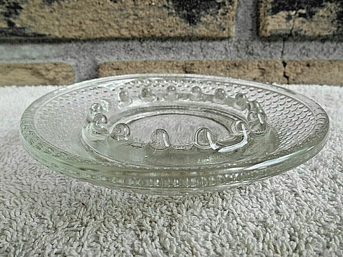 VINTAGE CLEAR GLASS ASHTRAY 5" INCHES ROUND BUBBLE DOTS - Picture 2 of 4