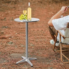 Round Cocktail Bar Table Metal Base Tall Bistro Pub Table Adjustable Height