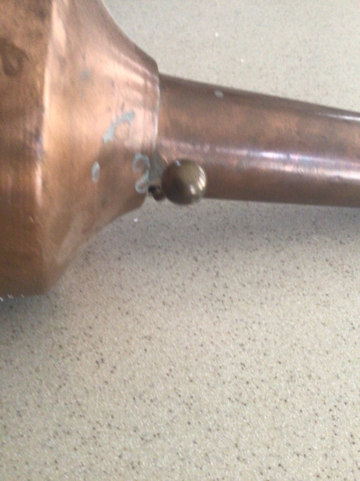 Antique Large Copper Feed Scoop 12" Copper "button" to release feed.