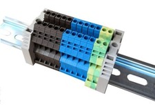 DINKLE 2.5MM DIN RAIL TERMINAL PACK, 5 X BROWN & 5 X BLUE, 2 X EARTH 600V, 20A