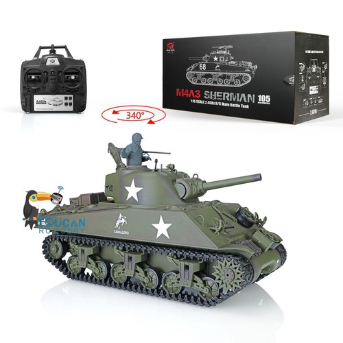 Used Henglong 1/16 RC Tank 7.0 M4A3 Sherman 3898 RTR IR BB Sound Light Smoke